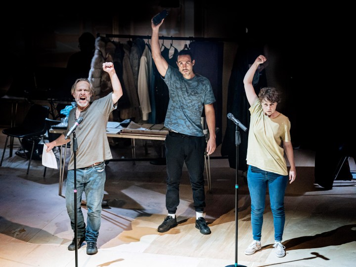 06 RET &amp; KANDINSKY - THERE IS A LIGHT production- L-R actors David Crellin, Reuben Johnson &amp; Katie West - Photo by Manuel Harlan